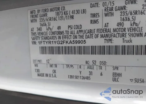 2015 Ford Transit-250 from USA, damaged, VIN 1FTYR1YG2FKA59905